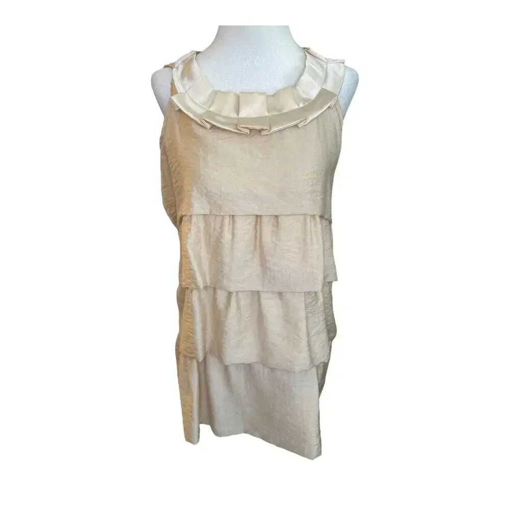 MK2K Women’s Medium Beige Ruffled Tiered Sleeveless‎ Top